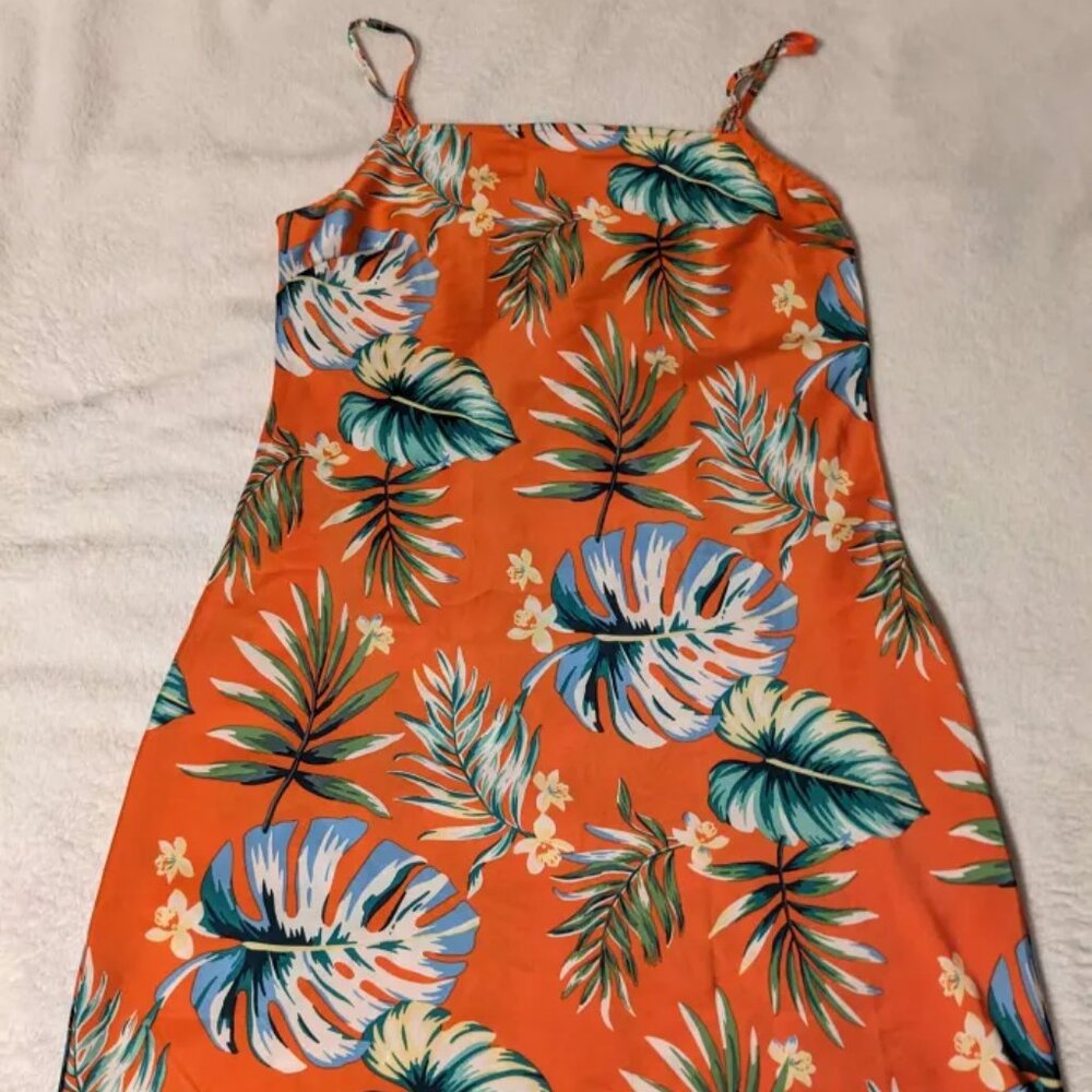 Mini Orange Silky Floral Dress Forever 21